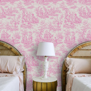 Papier Peint Motif botanique vintage rose bébé chic
