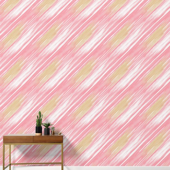 Papier Peint Motif bronzé, blanc et rose (Couloir)