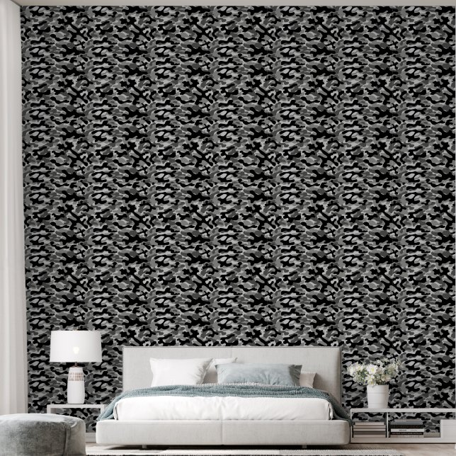 Papier Peint Motif camouflage noir blanc moderne  (Chambre à coucher)
