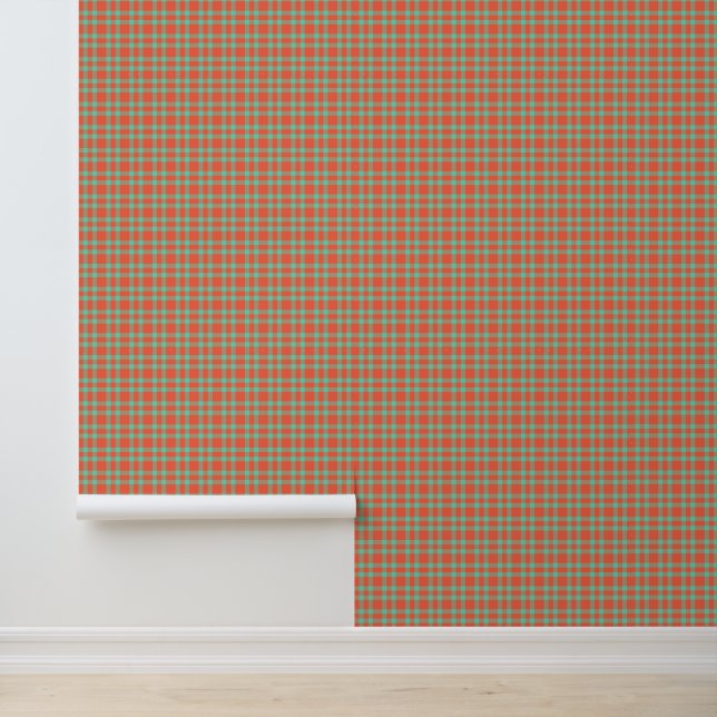 Papier Peint Motif carreaux bleu-vert corail (Application)