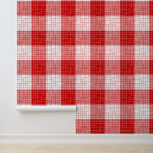Papier Peint Motif carreaux rouge et blanc gras à carreaux