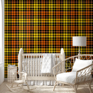Papier Peint Motif carreaux tartan noir jaune orange