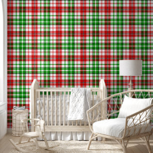 Papier Peint Motif carreaux tartan vert rouge blanc