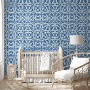 Papier Peint Motif carrelage vintage portugais bleu azulejos