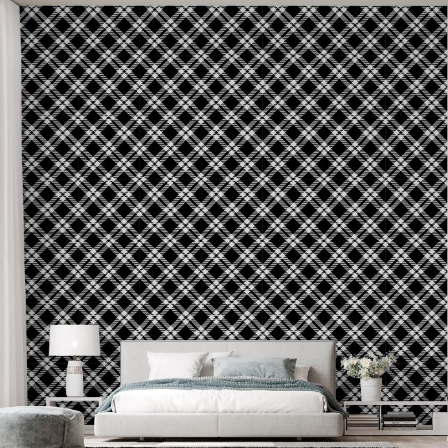 Papier Peint motif carrelé blanc noir cool (Chambre à coucher)