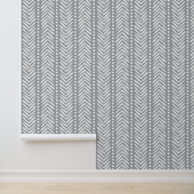 Papier Peint Motif Chevron Gray Hand Drawn (Application)