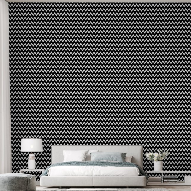 Papier Peint Motif Chevron noir et blanc tendance (Chambre à coucher)