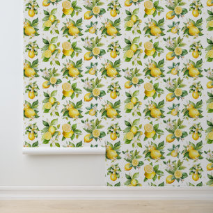 Papier Peint Motif citron, Fleurs de citron, Feuilles, Citrus