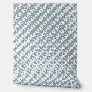 Papier Peint Motif clé grec bleu poussiéreux et blanc