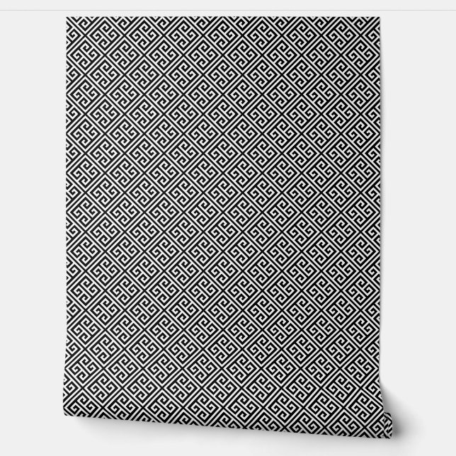 Papier Peint Motif clé grec noir et blanc (Déroulement)
