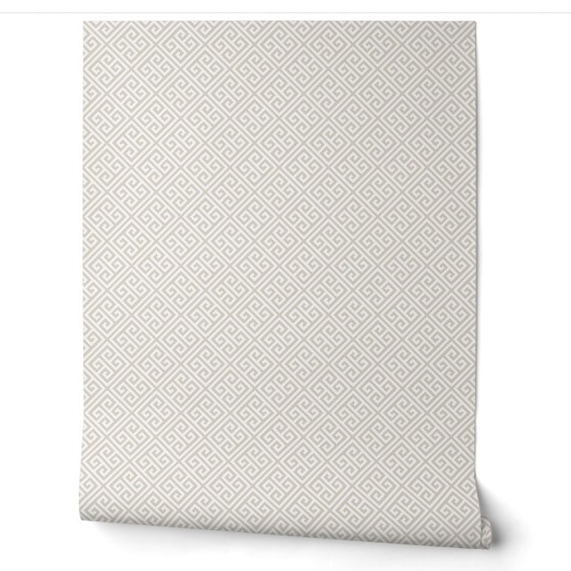 Papier Peint Motif Clé Grecque Beige Clair et Blanc (Déroulement)