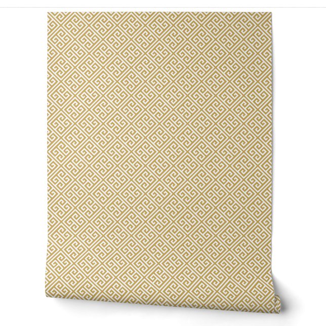 Papier Peint Motif Clé Grecque Jaune Moutarde et Blanc (Déroulement)