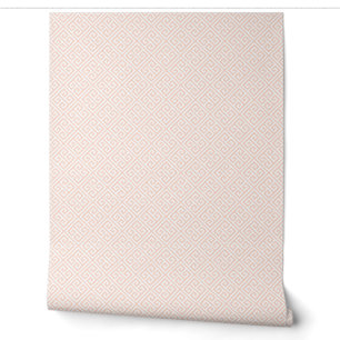 Papier Peint Motif Clé Grecque Rose et Blanc