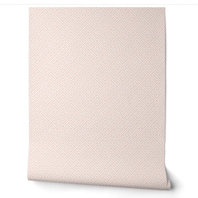Papier Peint Motif Clé Grecque Rose et Blanc (Déroulement)