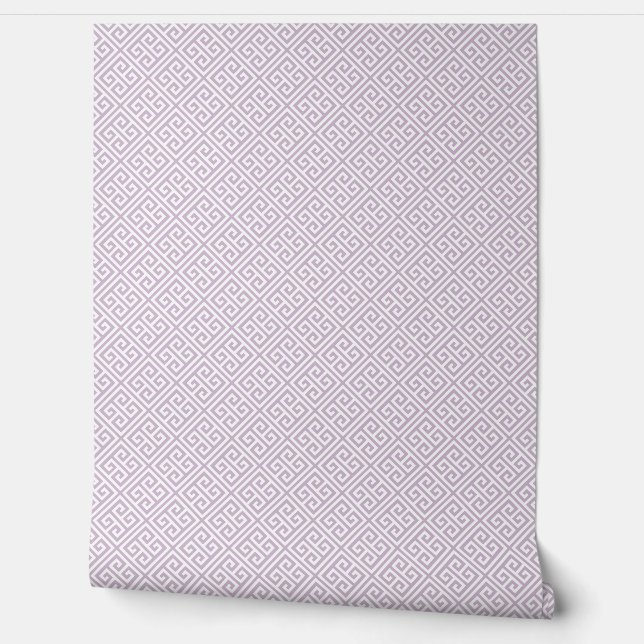 Papier Peint Motif Clé Grecque Violet Lilas et Blanc (Déroulement)