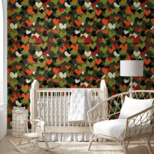 Papier Peint Motif Cœur Rouge Vert
