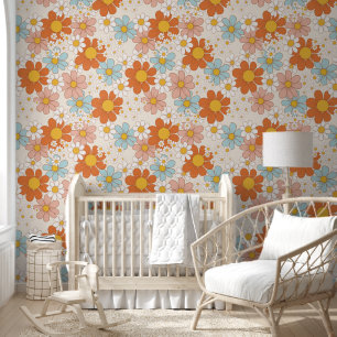 Papier peint Motif coloré à fleurs rétro