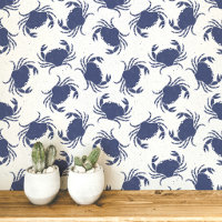 Motif côtier bleu et blanc au crabe