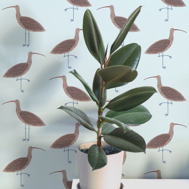 Papier Peint Motif côtier de la barge (Curlew coastal bird pale blue art peel and stick wallpaper)