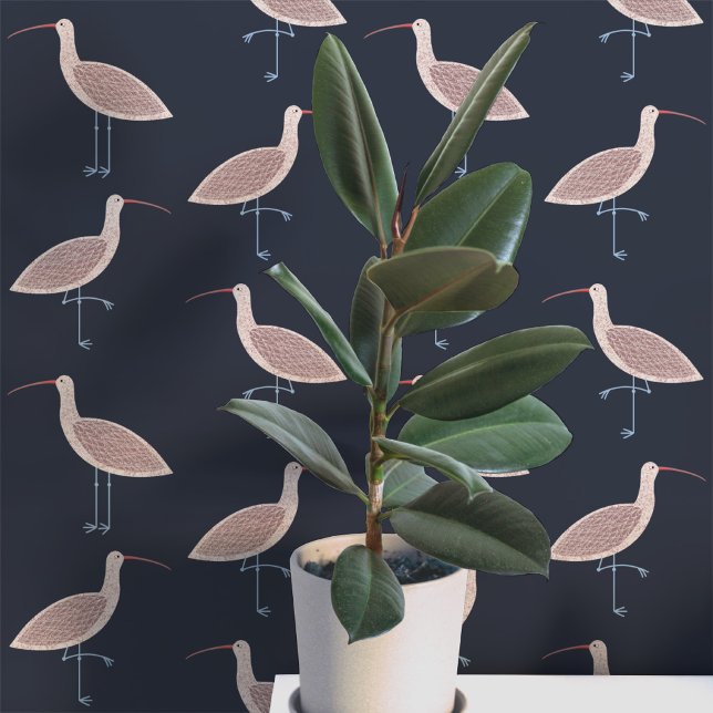 Papier Peint Motif côtier de la barge (Curlew coastal bird pattern dark charcoal gray art peel and stick wallpaper)