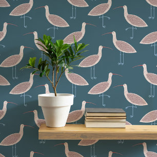 Papier Peint Motif côtier d'oiseaux courlis