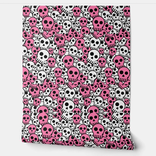 Papier Peint Motif crâne gothique rose Imprimer (Déroulement)