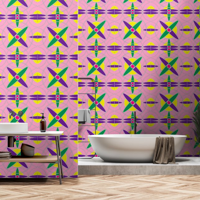 Papier Peint Motif croisé géométrique jouable (Salle de bain)