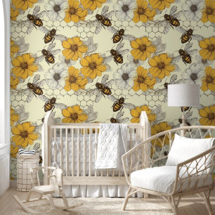 Papier Peint Motif d'abeilles carrelées unisex