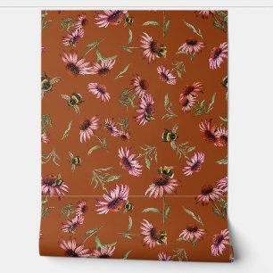 Papier Peint Motif d'abeilles et échinacées