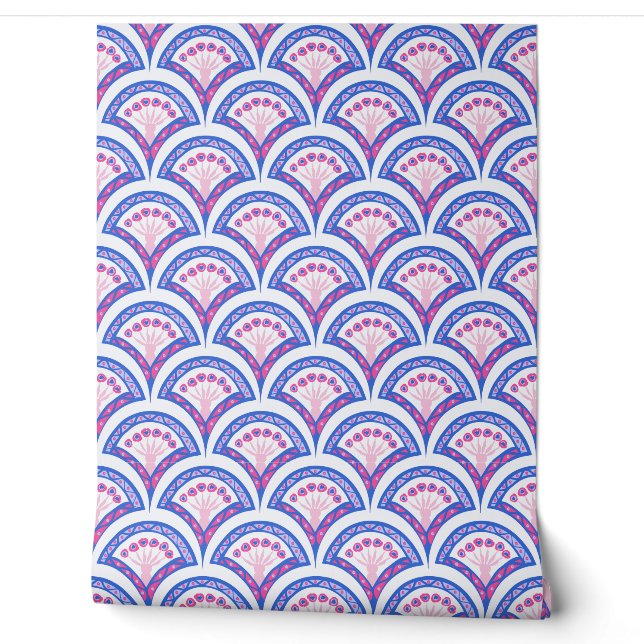 Papier Peint motif damassé floral bleu (Déroulement)