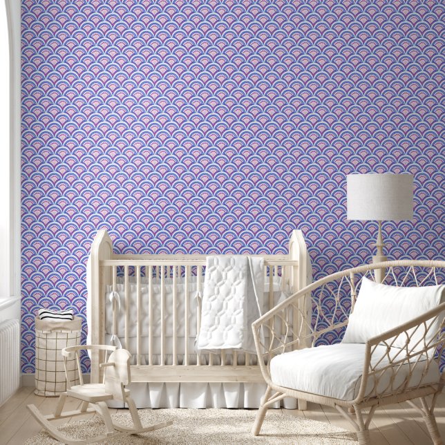 Papier Peint motif damassé floral bleu (Enfants)