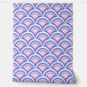 Papier Peint motif damassé floral bleu