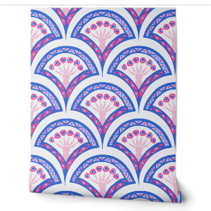 Papier Peint motif damassé floral bleu