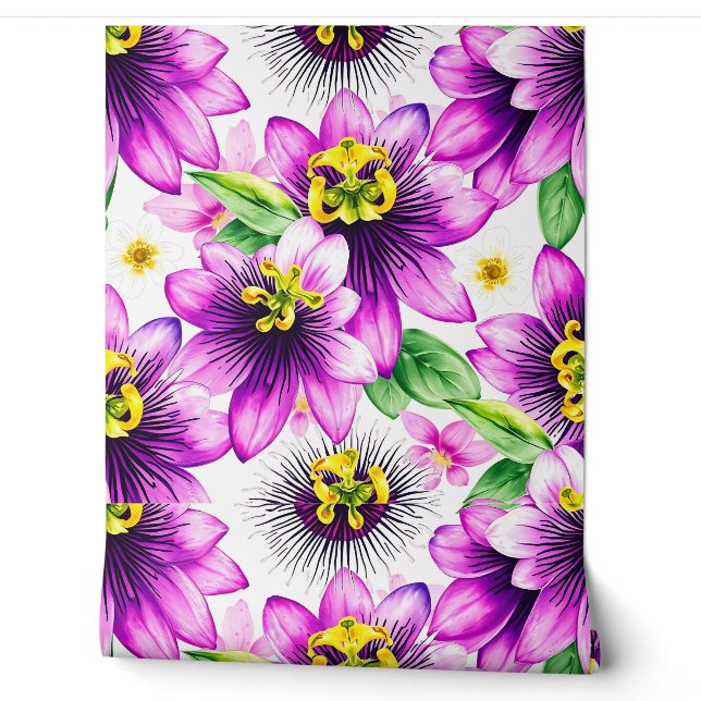 Papier Peint Motif d'aquarelle de la fleur de passion vive (Déroulement)