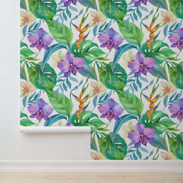 Papier Peint Motif d'aquarelle d'orchidée violette (Application)