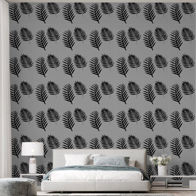 Papier Peint Motif d'aquarelle florale noire gris (Chambre à coucher)