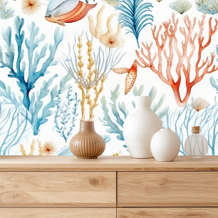 Papier Peint Motif d'aquarelle nautique : Coral Reef Delties