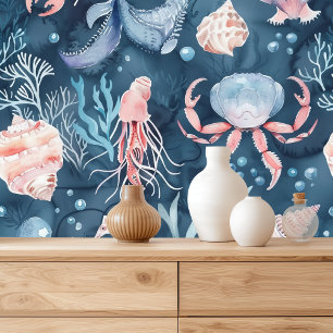 Papier Peint Motif d'aquarelle nautique : Coral Reef Delties