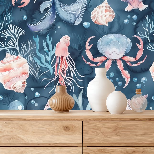 Papier Peint Motif d'aquarelle nautique : Coral Reef Delties (Créateur téléchargé)