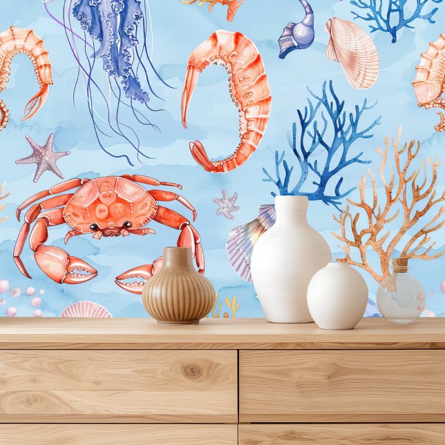 Papier Peint Motif d'aquarelle nautique : Coral Reef Delties (Créateur téléchargé)
