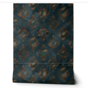 Papier Peint Motif d'aquarelle Patina Damask en cuivre