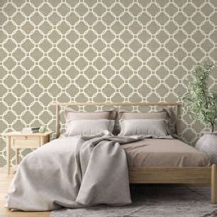 Papier Peint Motif d'art de cercles en ivoire sur brun taupe cl