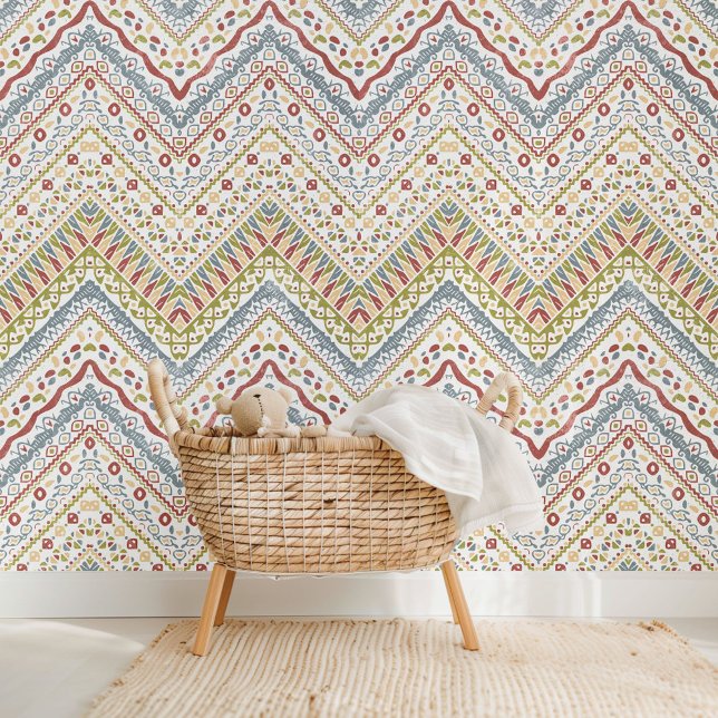 Papier Peint Motif d'art élégant de Bohême Floral Zigzag (Créateur téléchargé)