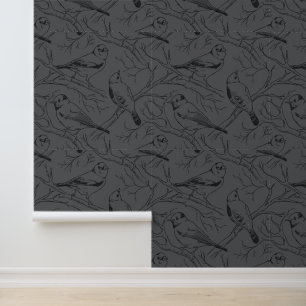 Papier Peint Motif d'art linéaire minimaliste d'oiseaux nord-am