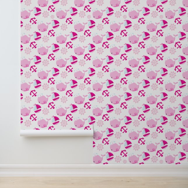 Papier Peint Motif De Baleines, Beaux Baleines, Baleines Roses (Application)