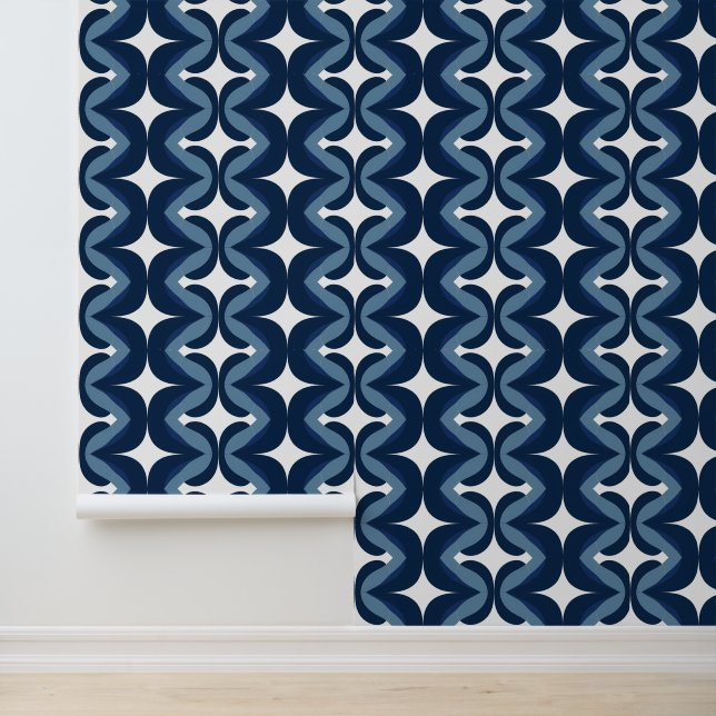 Papier Peint Motif de bande bleu et blanc rétro (Application)
