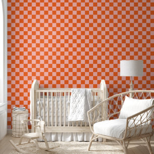 Papier Peint Motif de boîte à carreaux rétro rose et orange