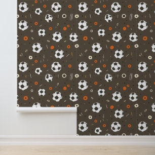 Papier Peint Motif de boules de football avec accents orange