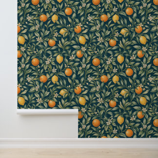 Papier Peint Motif de branche de citrus orange et jaune