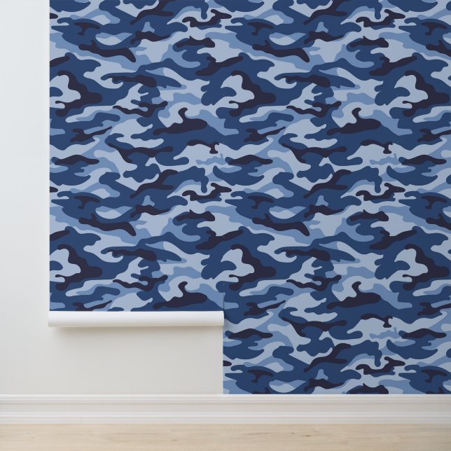 Papier Peint Motif de camouflage bleu foncé (Application)